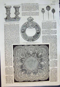 Antique Old Print Presents Royal Marriage Lace Handkerchief Brooch Vases 1863