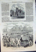 Antique Old Print Sandringham Church Norfolk Oxford Cambridge Boat Race 1863