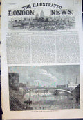 Original Old Antique Print New Iron Bridge Over Ouse Lendal York 1863 Victorian