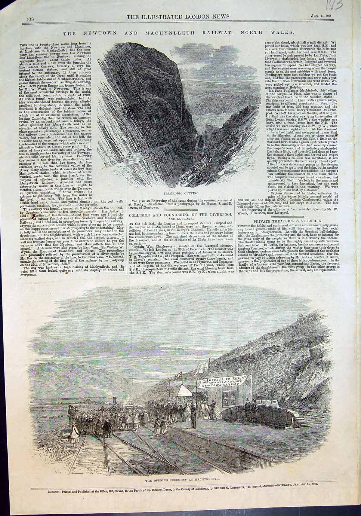 Old Newtown Machynlleth Railway Wales Tallerdigg Cutting Opening1863 Victorian