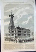 Original Old Antique Print Visit Prince Wales Halifax Townhall 1863 Victorian