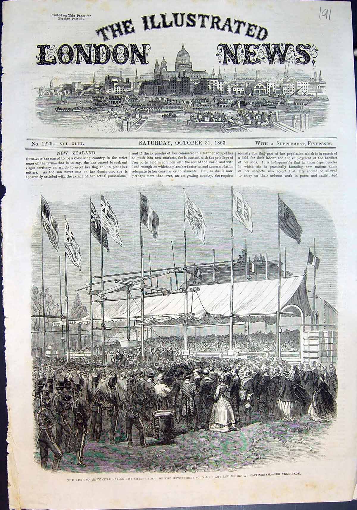 Old Duke Newcastle Laying Stone Government School Art Nottingham1863 Victorian