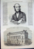 Antique Print Mr Baron Pigott New Townhall Great Grimsby Lincolnshire 1863 19th