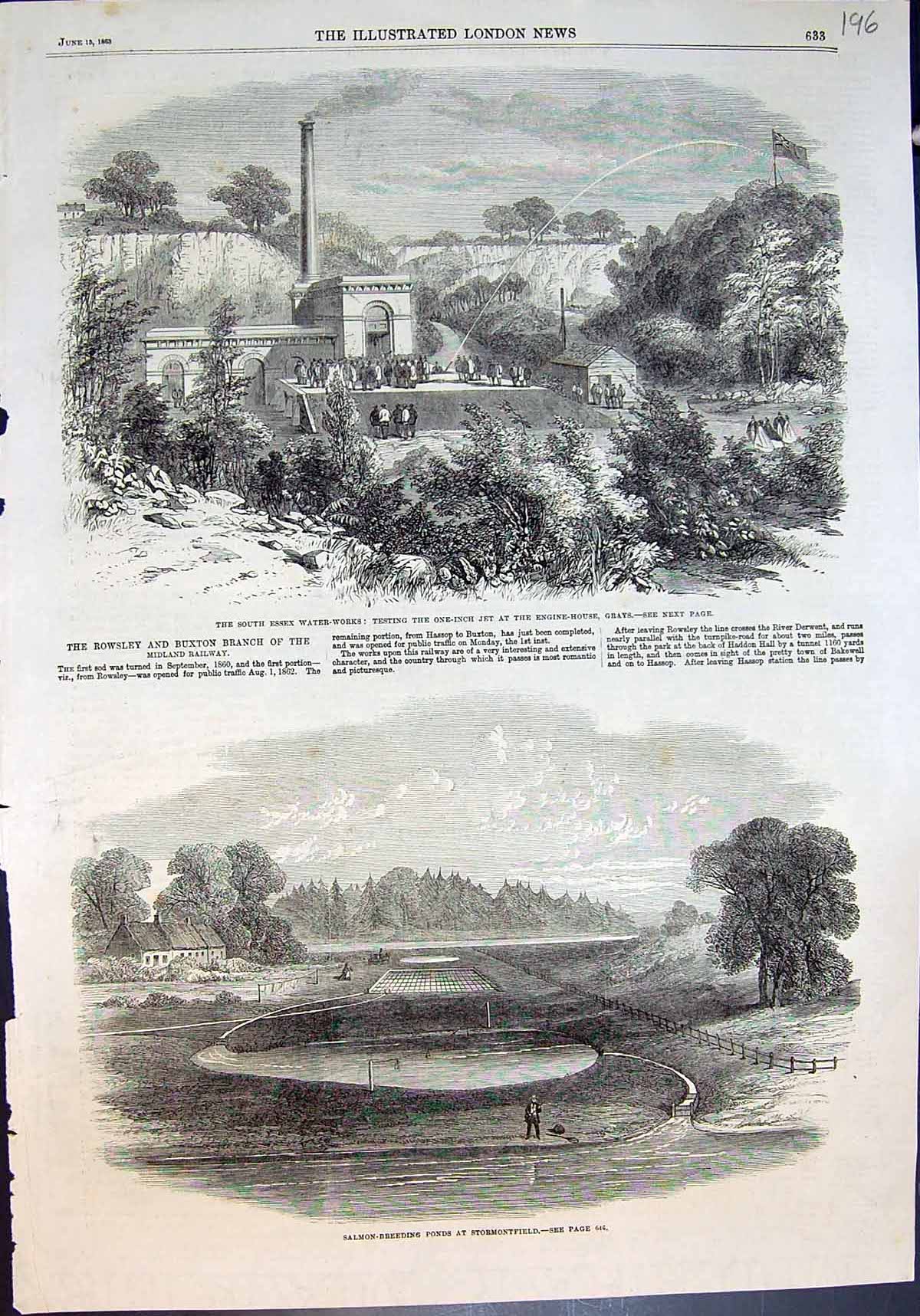 Old Print Salmon Breeding Ponds Stormontfield South Essex Water Works1863 19th