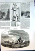Antique Print Statue Poet Moore Dublin Bognor Sussex Tomb Oliver Gsmith1857