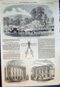 Original Old Antique Print Oswestry Newtown Railway Townhall Market Rugby 1857