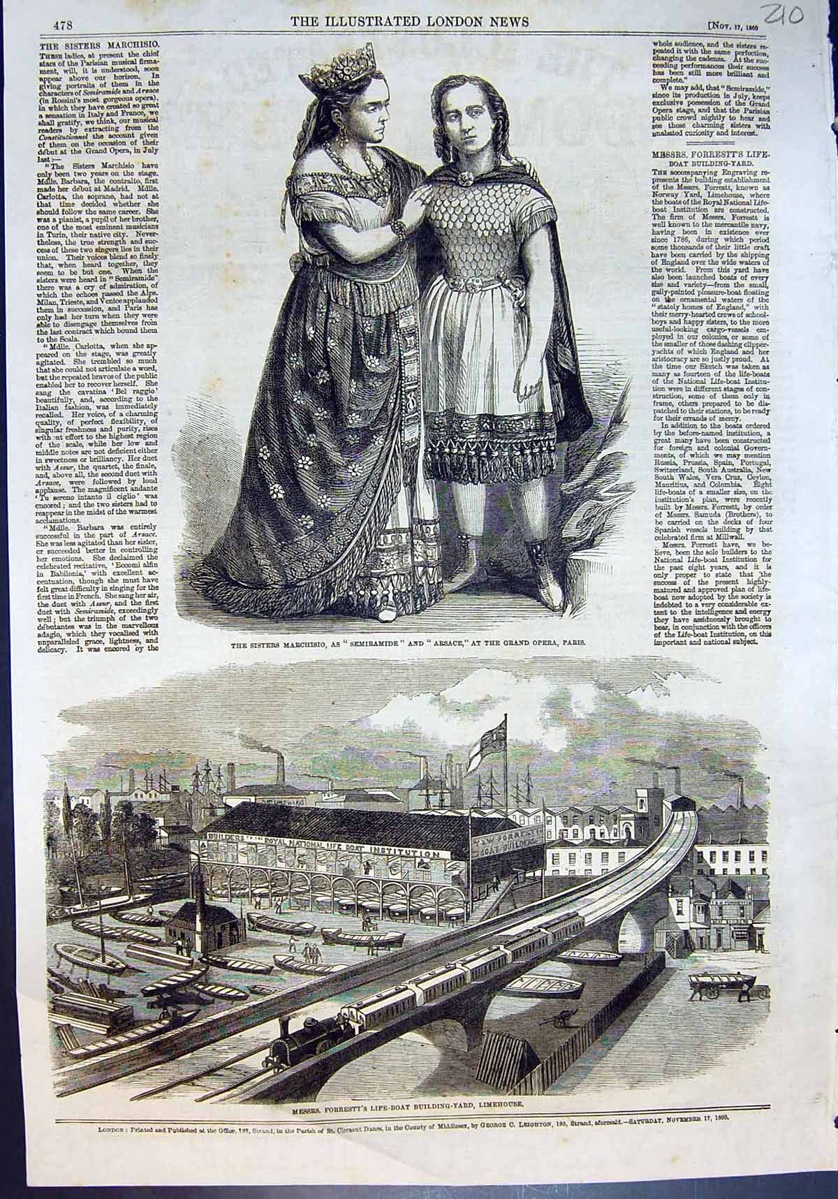 Old Lifeboat Building Yard Limehouse Semiramide Arsace Opera Paris 18 19th