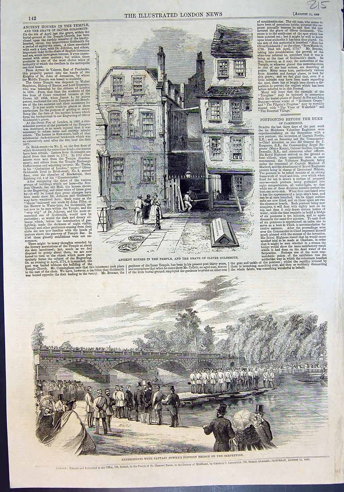 Antique Print Ancient Houses Temple Grave Oliver Gsmith Pontoon Bridge 1860