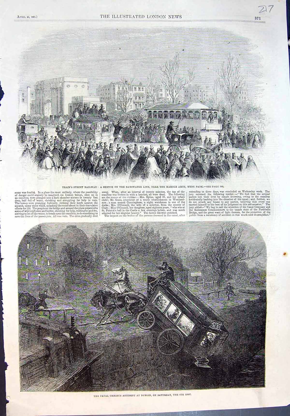 Old Trains St Railway Marble Arch Fatal Omnibus Accident Dublin 1861 Victorian