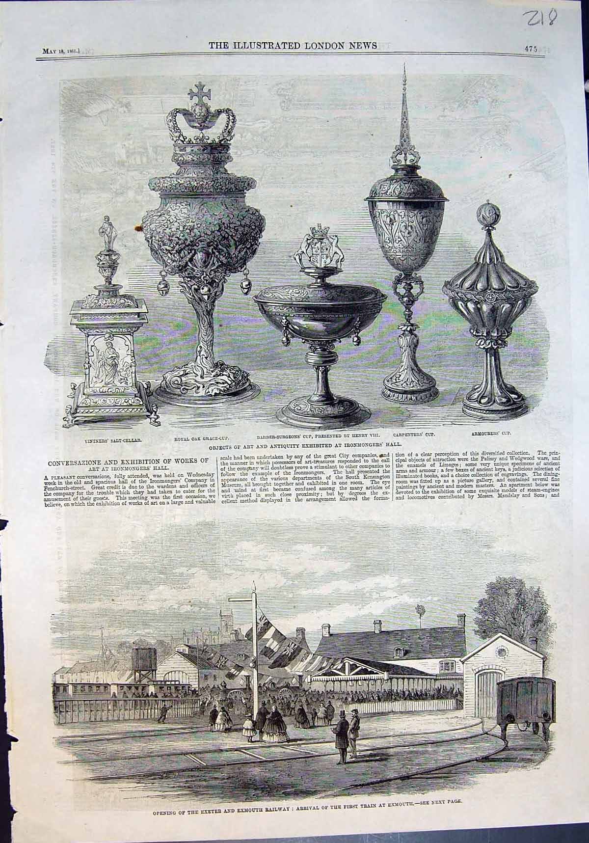 Old Opening Exeter Exmouth Railway Art Antiquity Ironmongers Hall 186 Victorian