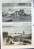 Antique Old Print New Zealand Bream Head Sugar Loaf Islands Waireka Hill 1863