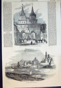 Antique Old Print Gate Resurrection Picture Virgin Mother Moscow Kremlin 1856