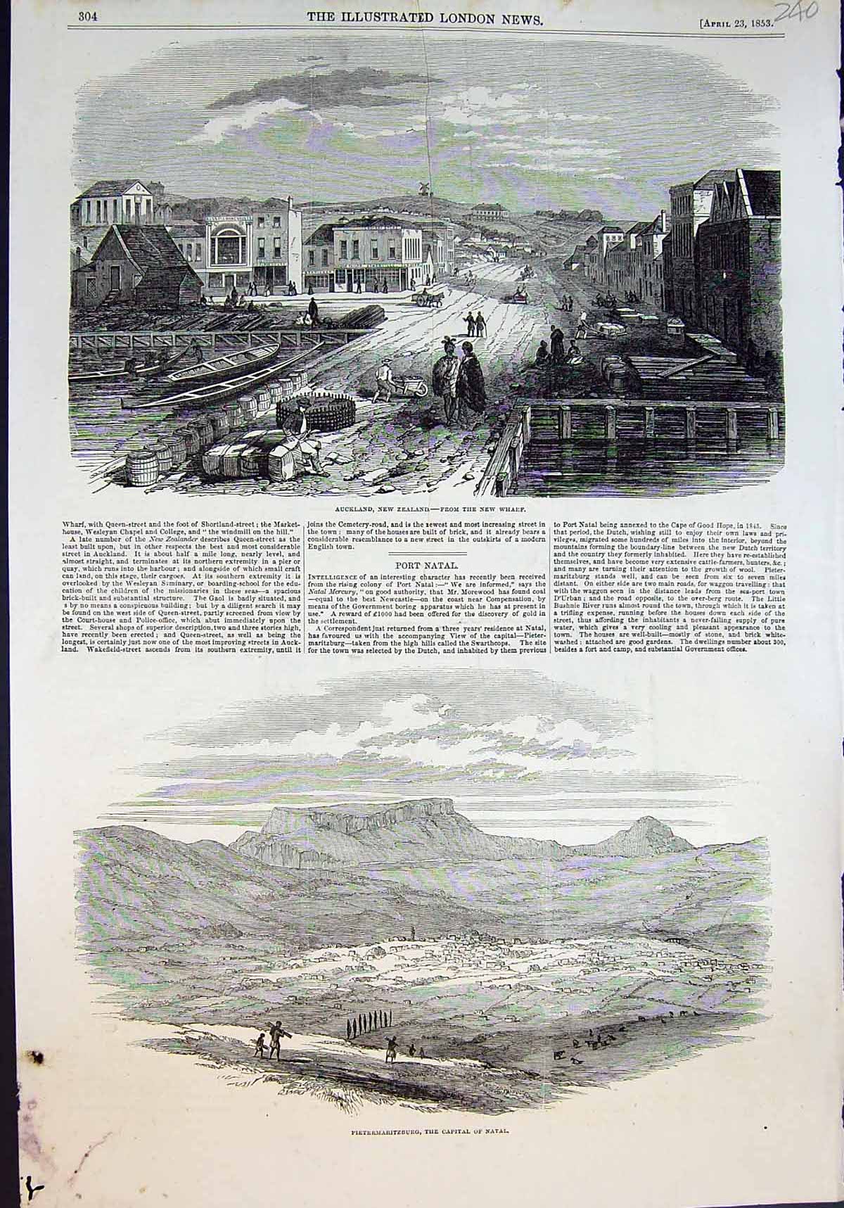 Old Auckland New Zealand New Wharf Pietermaritzburg Capital Natal1853 Victorian