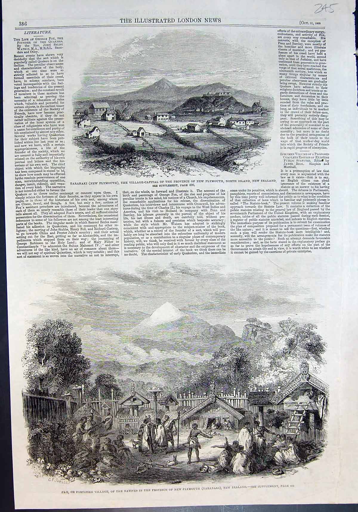 Old New Zealand Taranaki New Plymouth Fortified Village Natives 1860 Victorian