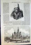 Antique Old Print Philarete Archbishop Moscow Cathedral St Basil Moscow 1856