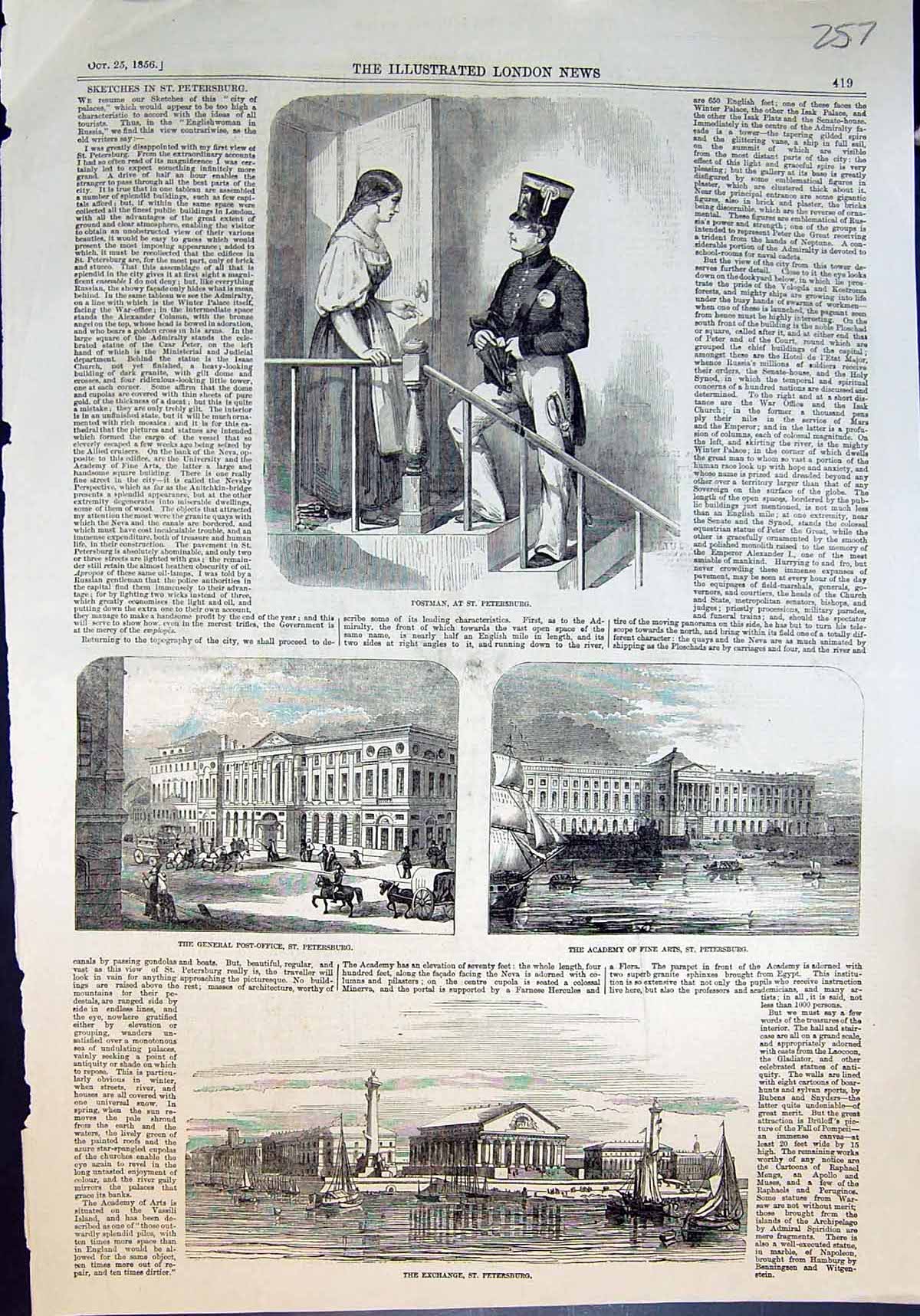 Old St Petersburg Exchange Postman Post Office Academy Fine Arts 1856 Victorian