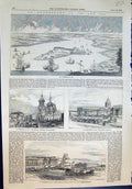 Old Print St Petersburg 1706 1856 Kazan Cathedral Statue Peter Great 1856