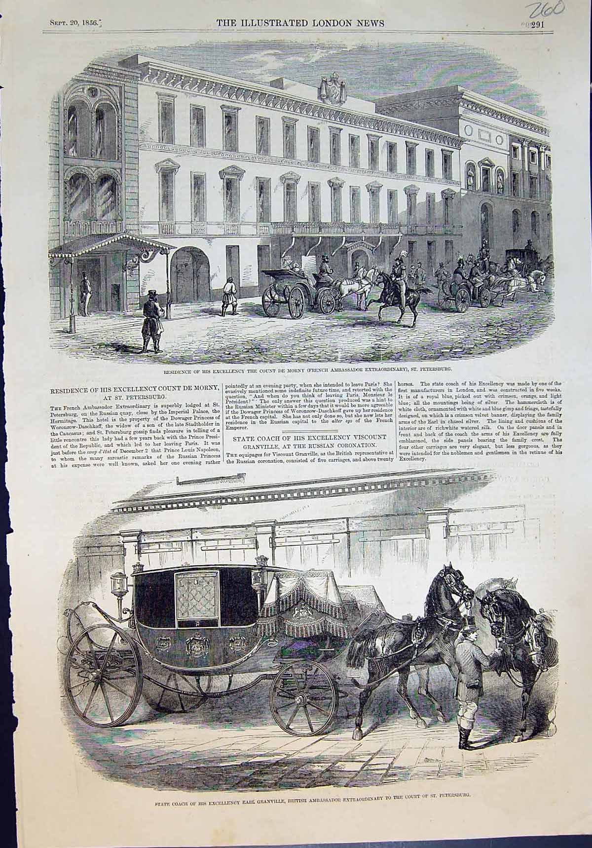 Old Residence Count De Morny St Petersburg Coach Earl Granville 1856 Victorian