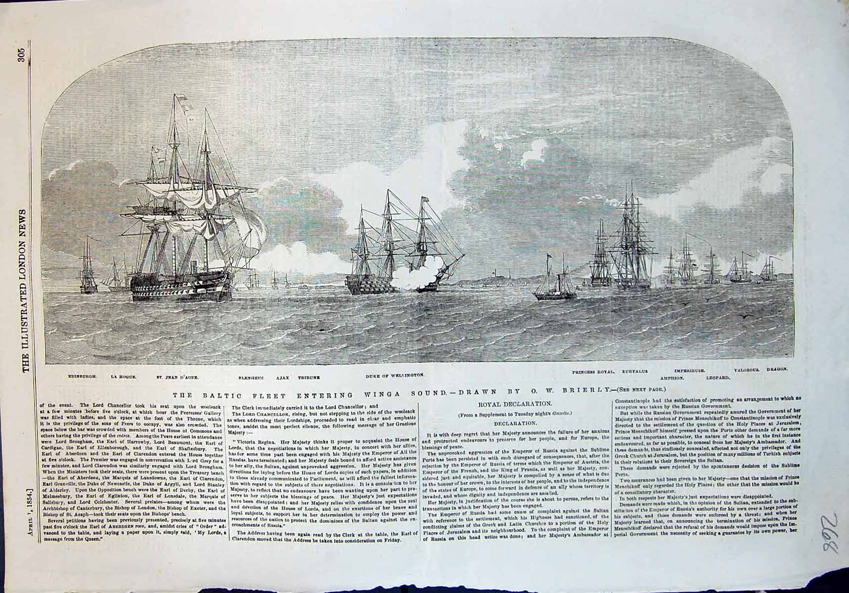 Old Baltic Fleet Entering Winga Sound Ajax Tribune Blenheim Amphion18 19th