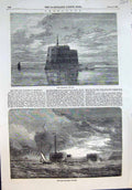 Old Print Cronstadt Fort Alexander 150 Guns Fort Peter Great 85 Guns 1854