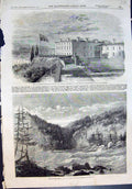 Old Print Parliament Buildings Quebec Niagara Above Falls G Andrews 1860 19th
