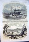Antique Print New GDiggings Nova Scotia Man Overboard P O Candia Red Sea186