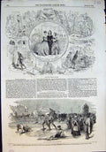 Original Old Antique Print Lady Day Phiz Snow Shoe Hurdle Race Montreal 1853
