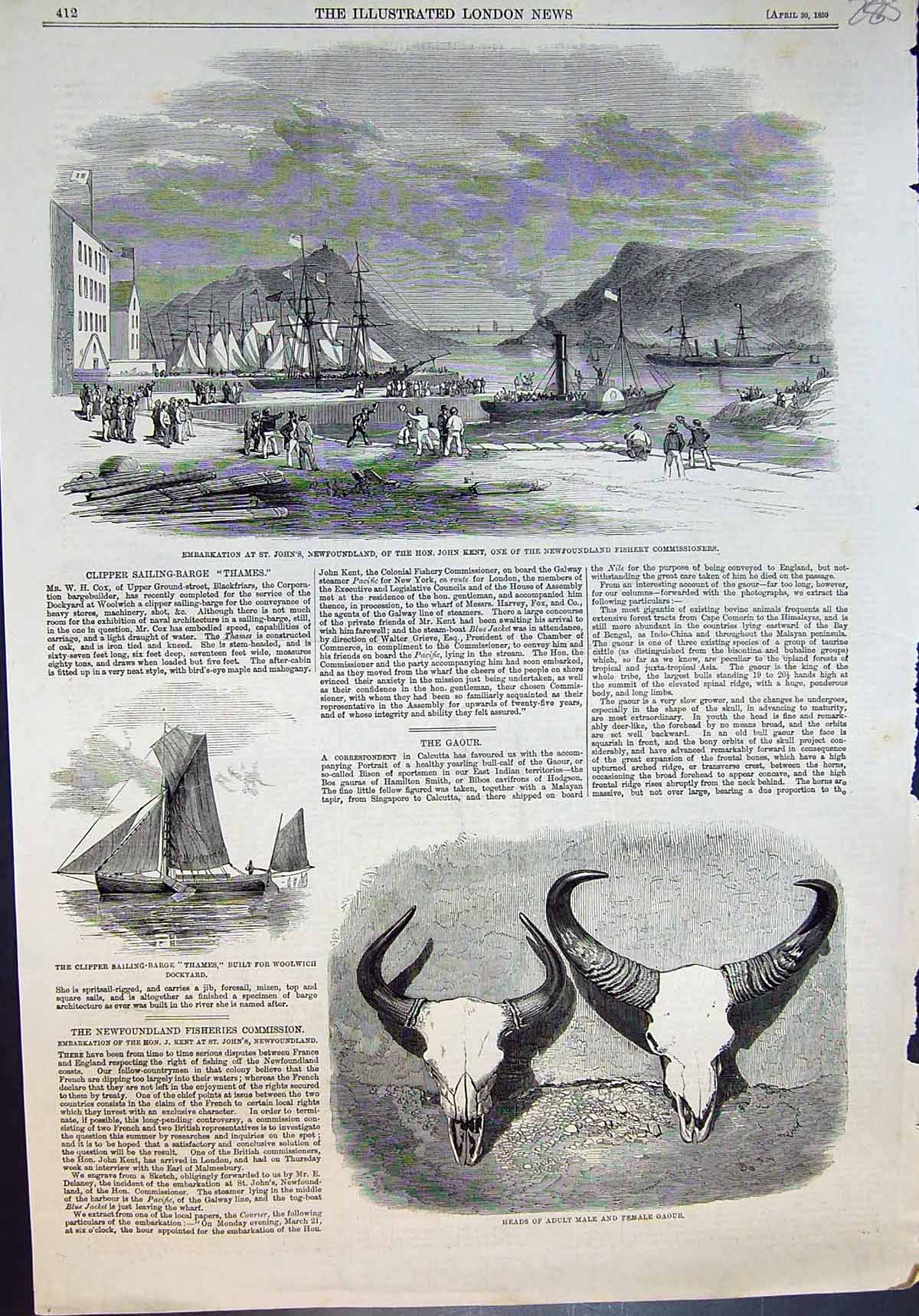 Old Embarkation St Johns John Kent Fishery Clipper Sailing Barge 1859 Victorian