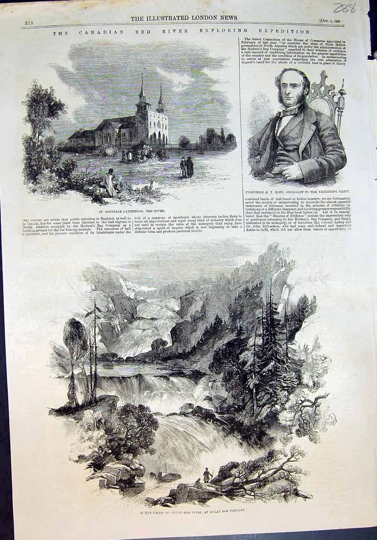 Old St Boniface Cathedral Red River Falls Great Dog Professor Hind 18 19th
