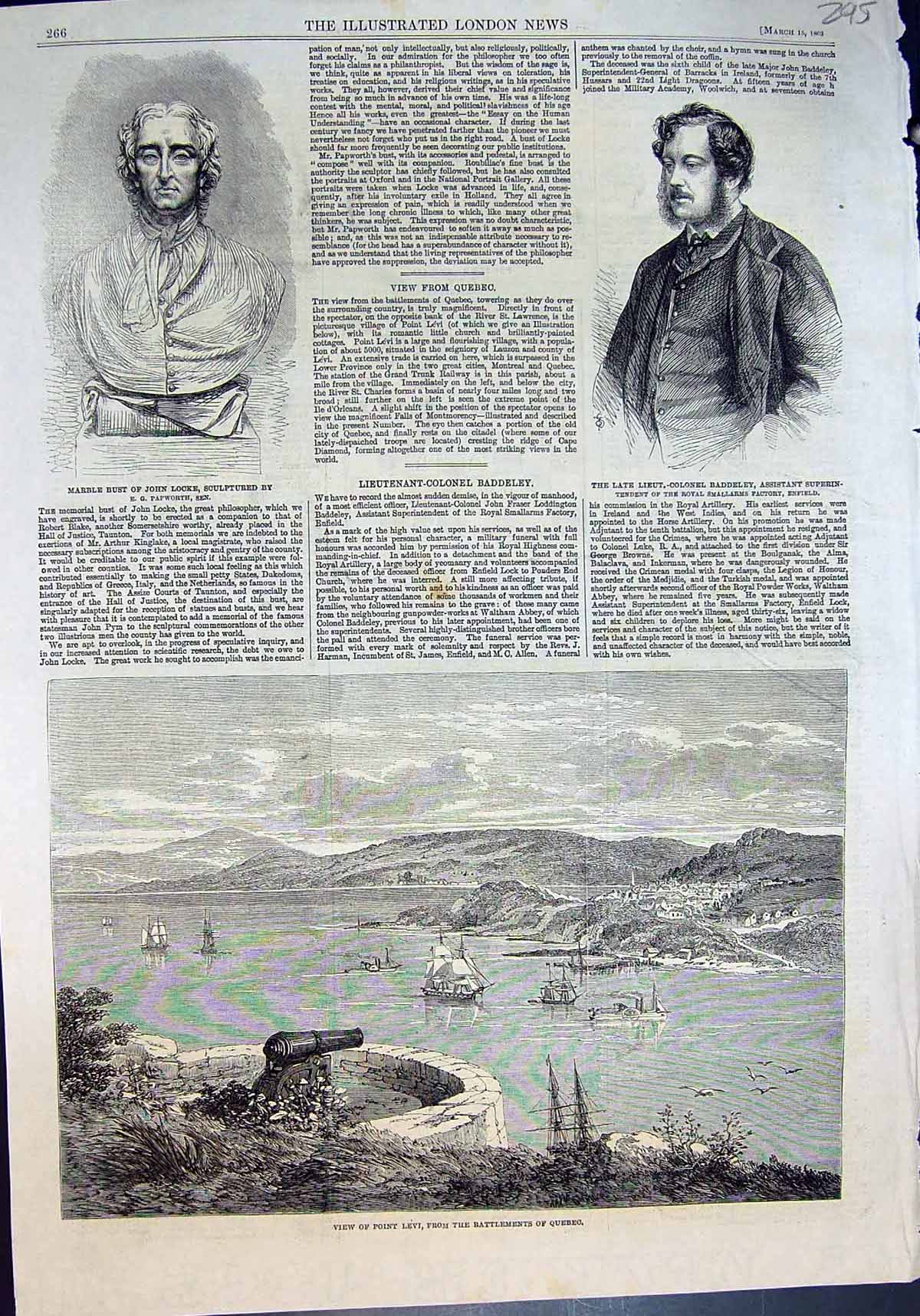 Old Lieut Col Baddeley Enfield Bust John Locke Point Levi Quebec 1862 Victorian