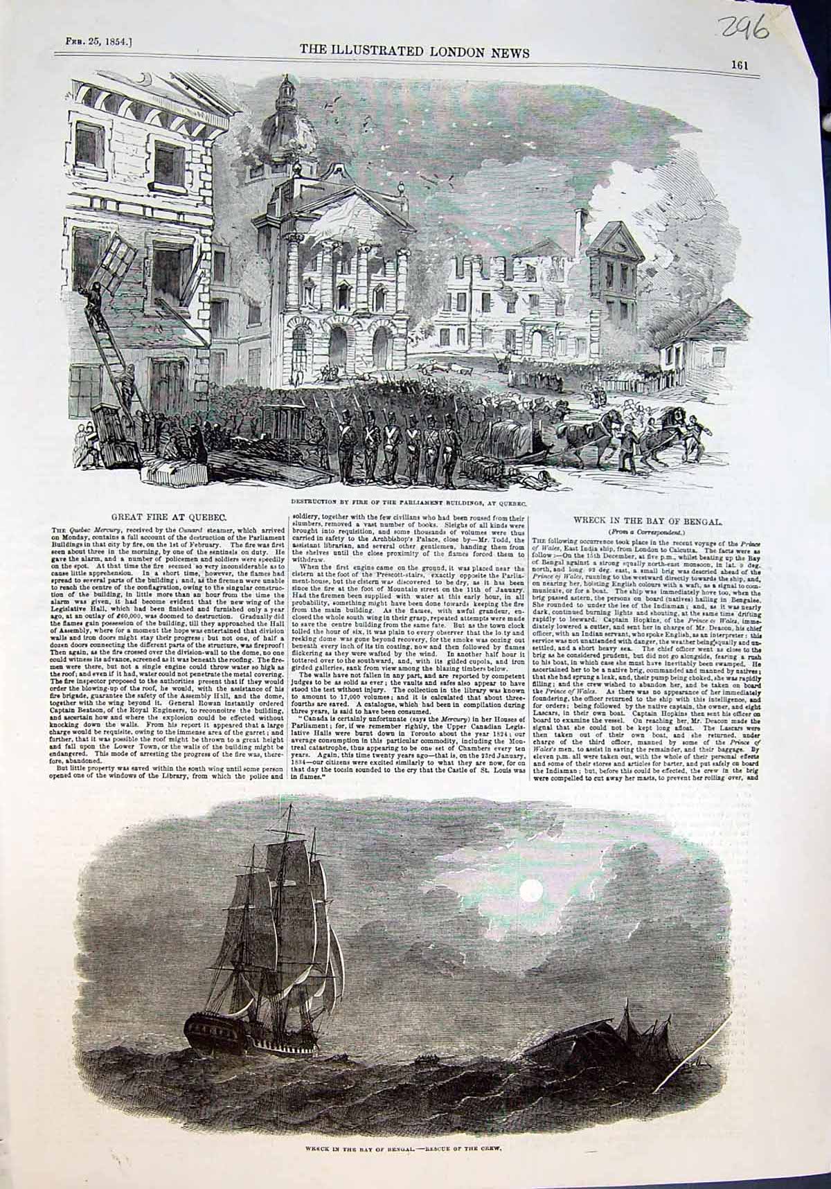 Old Parliament Buildings Quebec Fire Wreck Bay Bengal Rescue Crew 185 Victorian