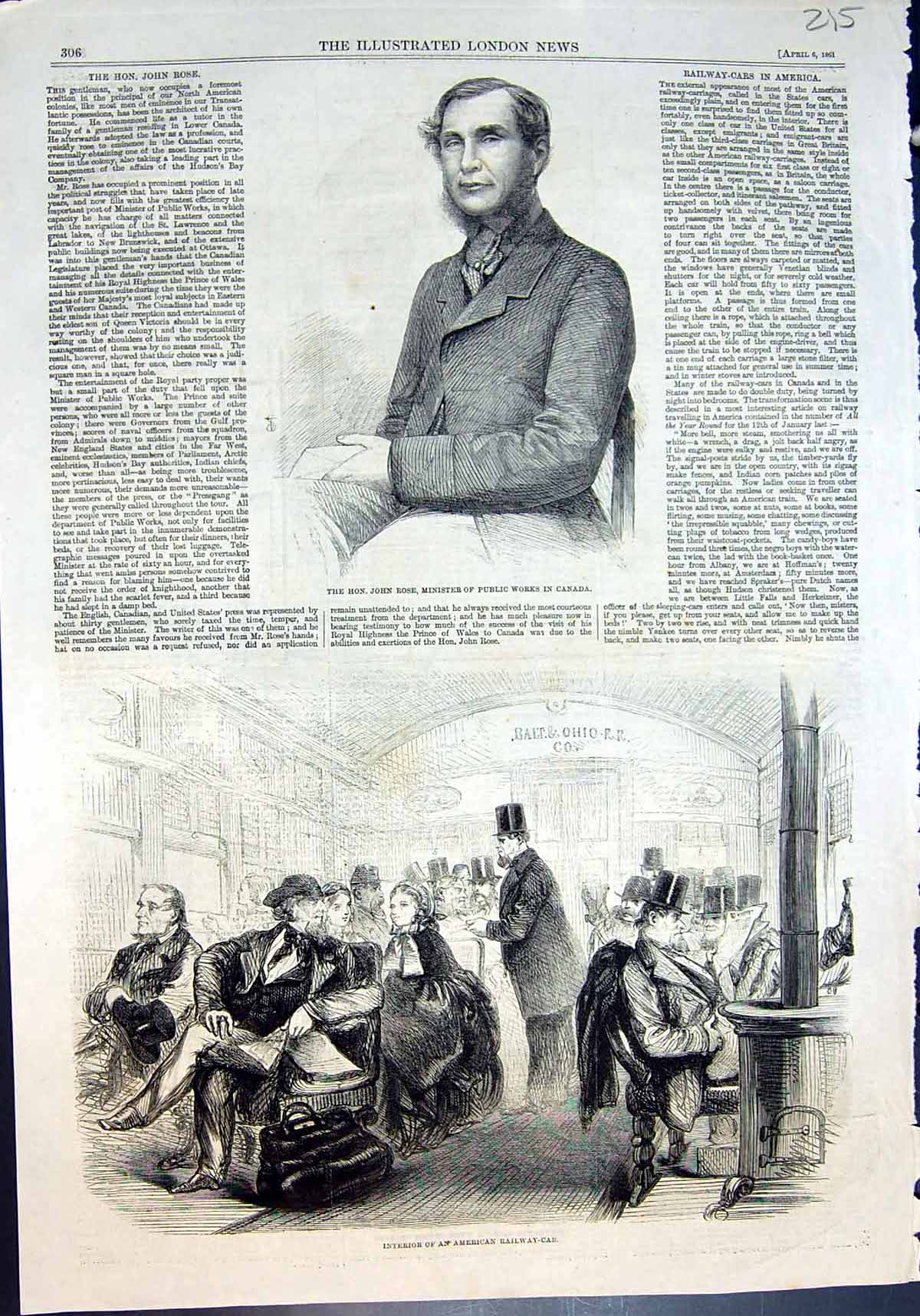Old John Rose Minister Public Works Canada American Railway Car 1861 Victorian