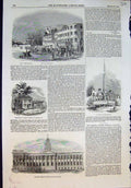 Antique Print Medical College Hospital Calcutta White House Washington 1853