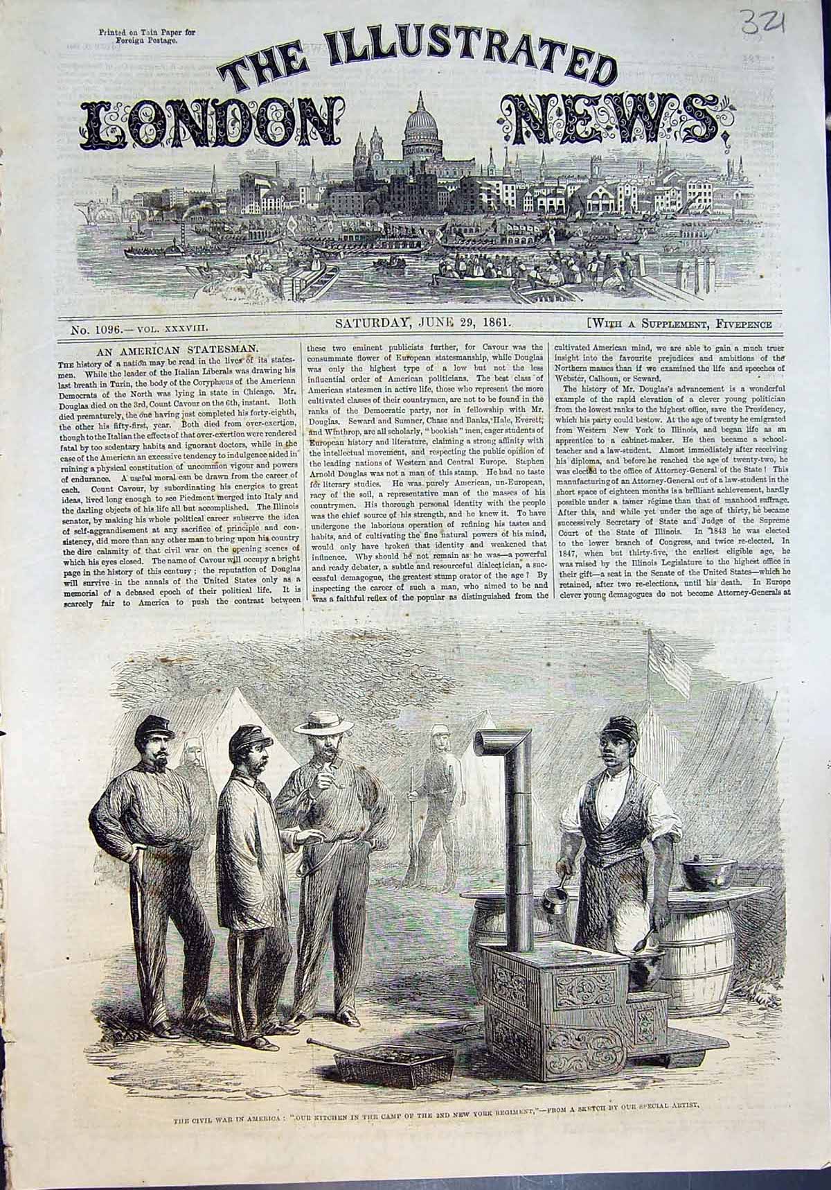 Antique Old Print Civil War America Kitchen Camp 2Nd New York Regiment 1861