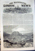 Original Old Antique Print Harpers Ferry Virginia Enclosed Bridge River 1861