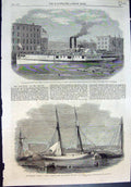 Antique Print Lady Elgin Wharf Chicago Lost Collision Schooner Augusta 1860