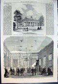 Antique Old Print Mount Vernon Washington Independence Hall Philadelphia 1860