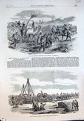 Old Print Road Sebastopol Waggons Siege Preparing Train For Trenches 1854 19th