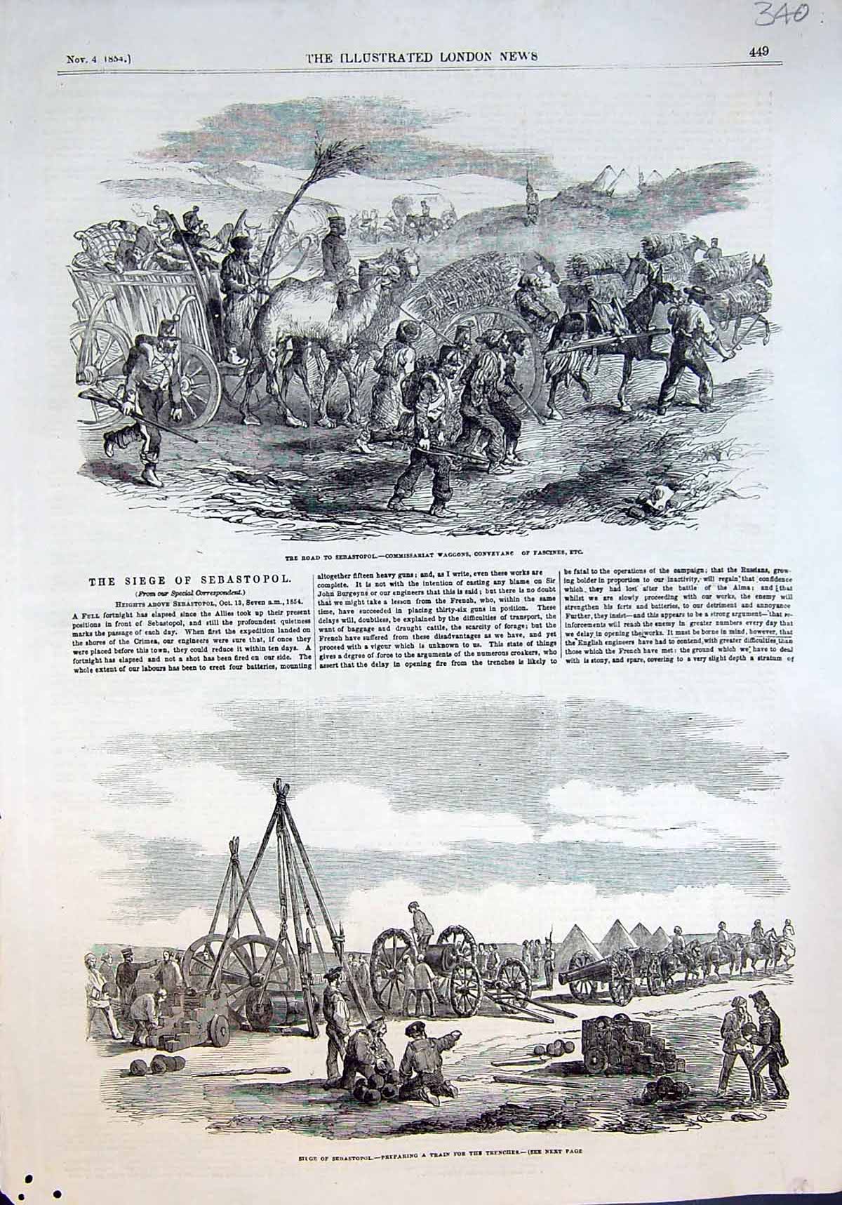 Old Print Road Sebastopol Waggons Siege Preparing Train For Trenches 1854 19th