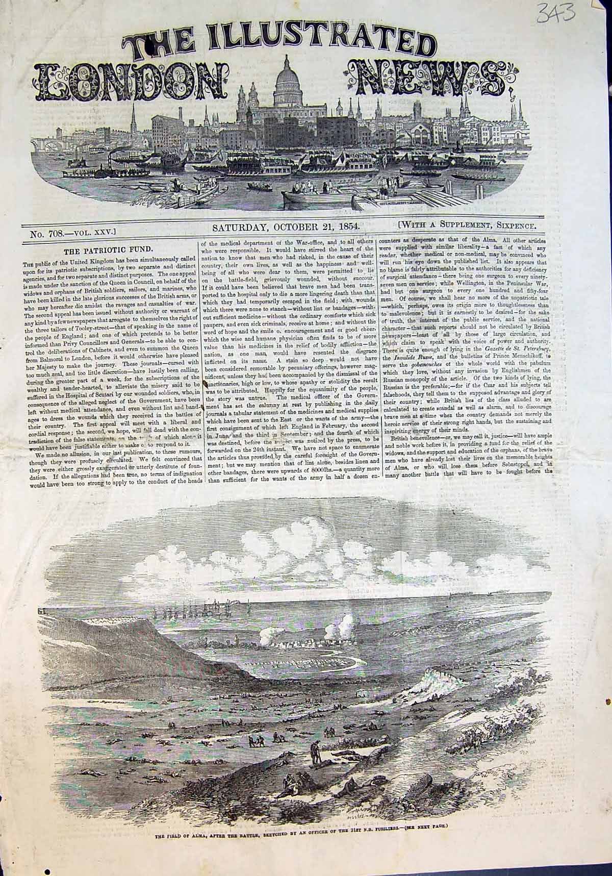 Old Field Alma After Battle Sketched Officer 21St N B Fusiliers 1854