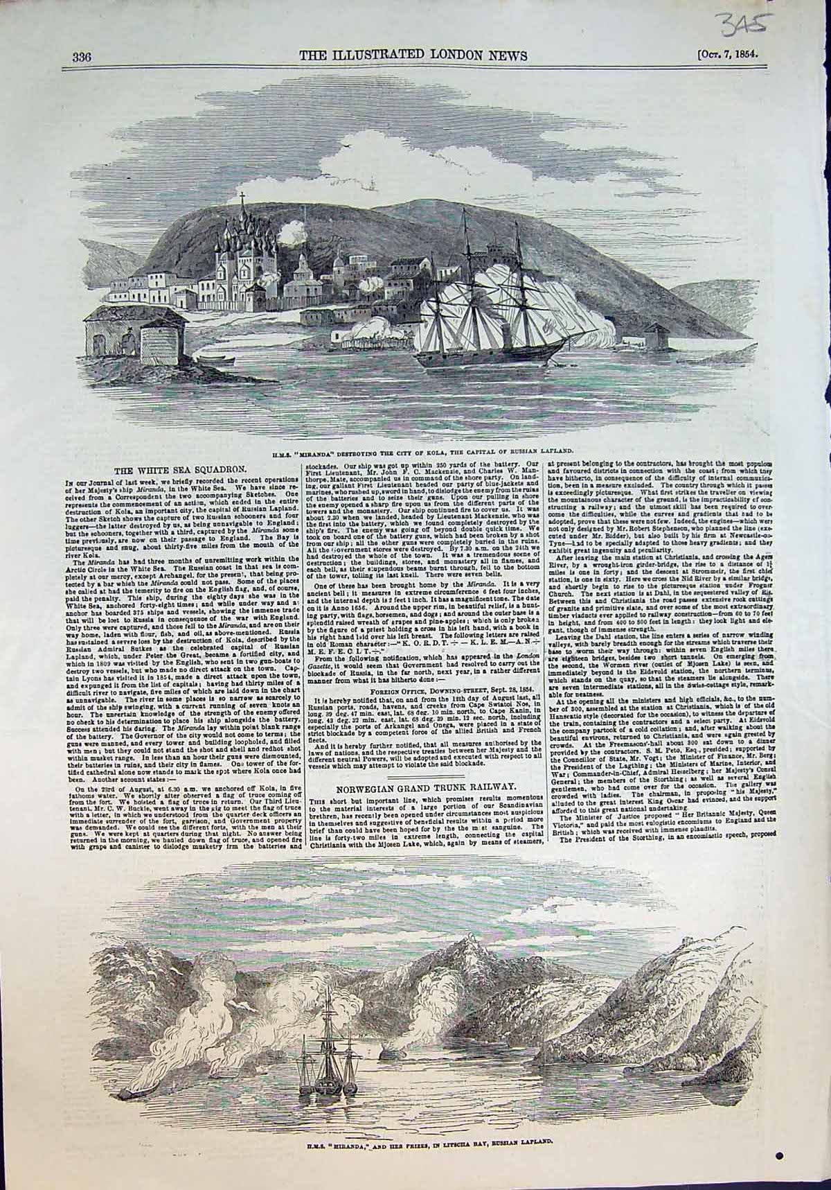 Old Hms Miranda Destroying Kola Prizes Litscha Bay Russian Lapland 18 19th