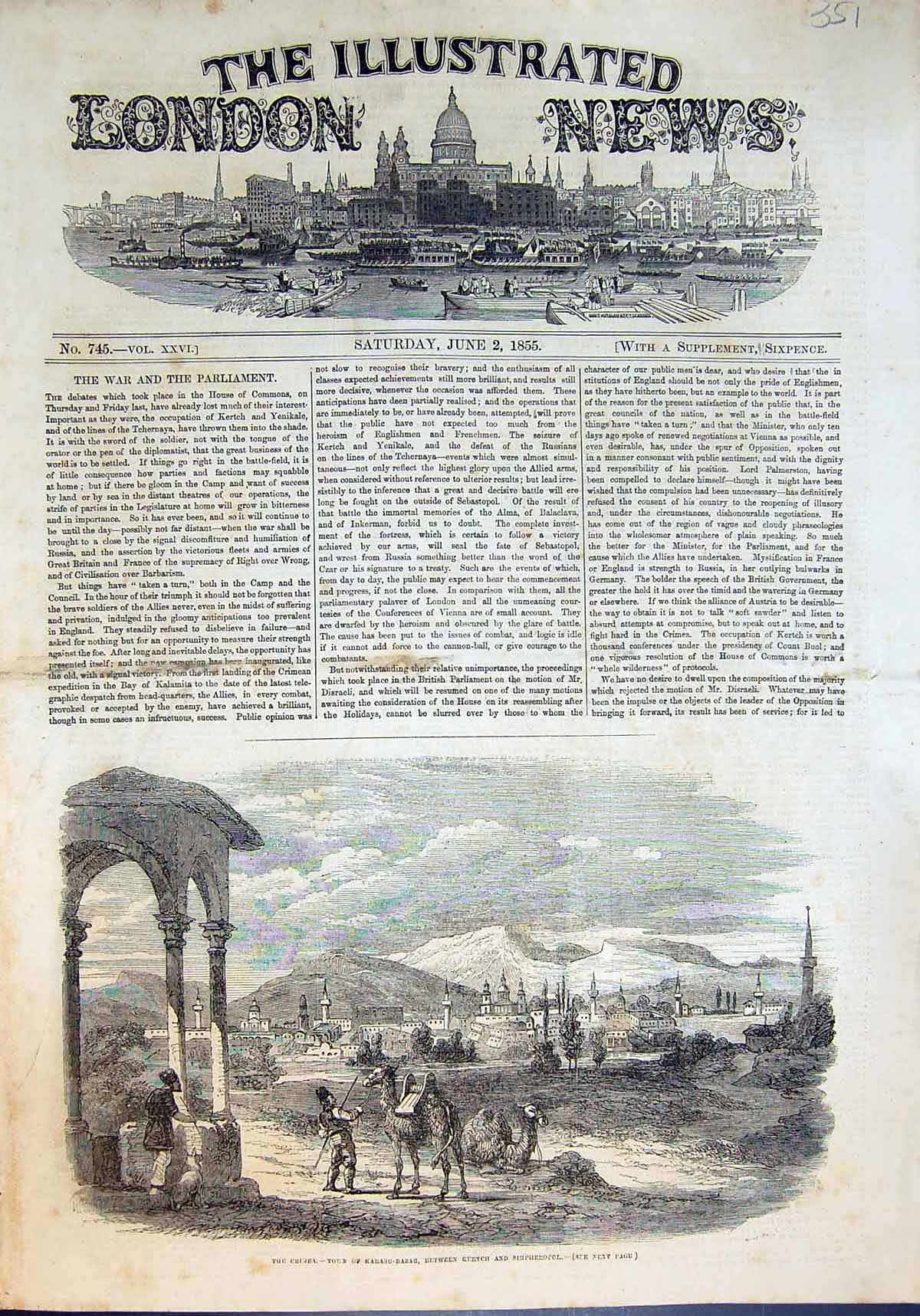 Antique Print Crimea Town Karasu-Bazar Between Kertch And Simpheropol 1855 19th