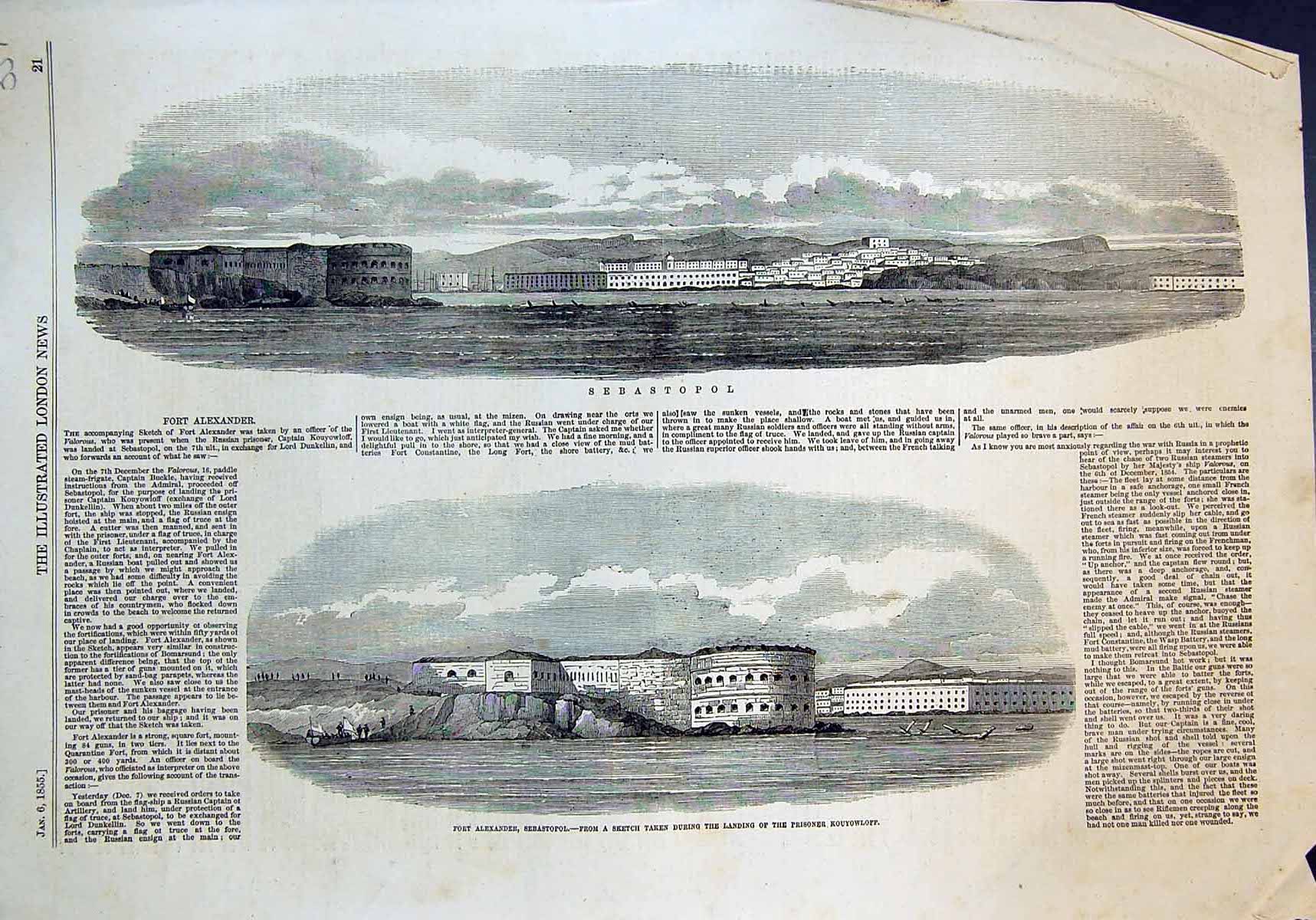 Antique Old Print Sebastopol Fort Sebastopol Landing Prisoner Kouyowloff 1855
