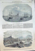 Original Old Antique Print Crimea Eupatoria Harbour Banks Alma 1854 Victorian