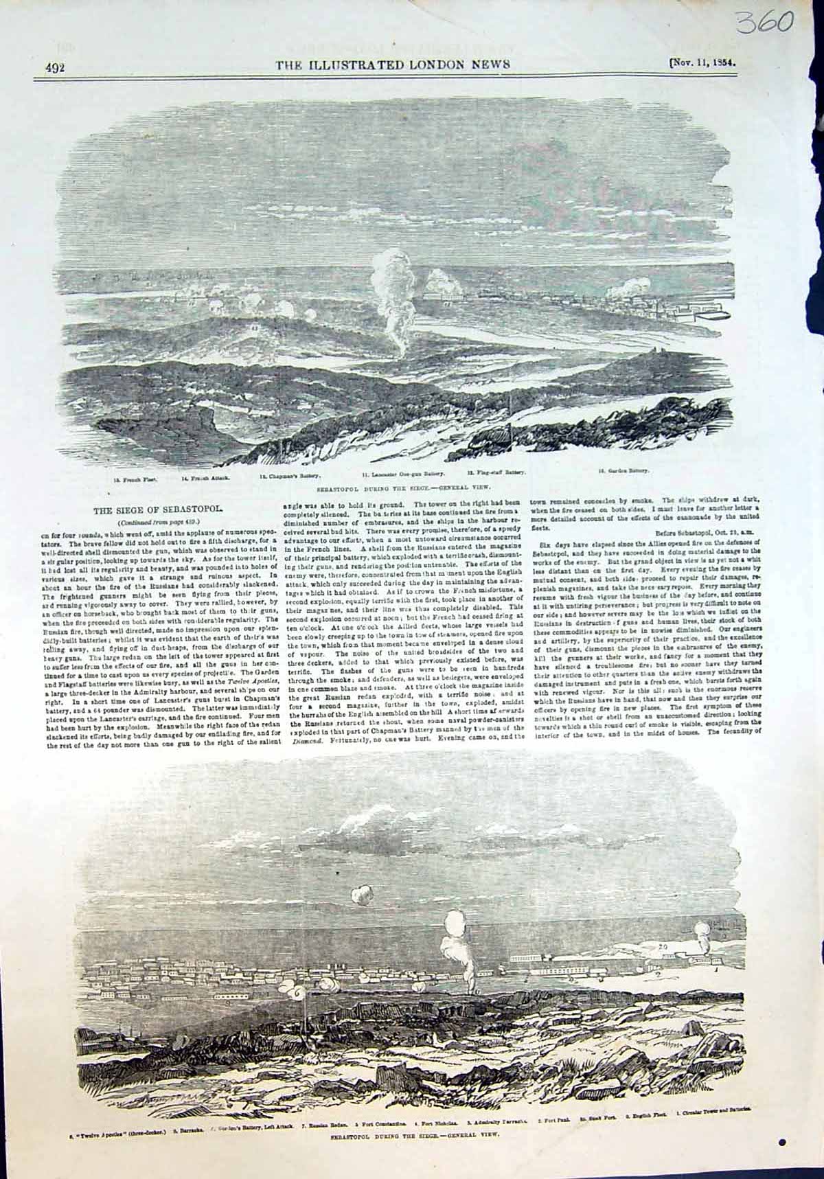 Old Sebastopol During Siege French Fleet Fort Paul Russian Redan 1854 Victorian