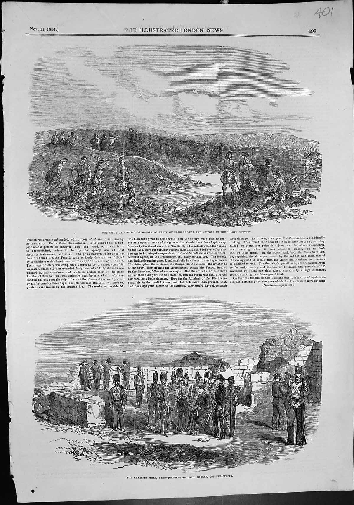 Old Siege Sebastopol Highlanders Sailors Quarries Hq Lord Raglan 1854 Victorian