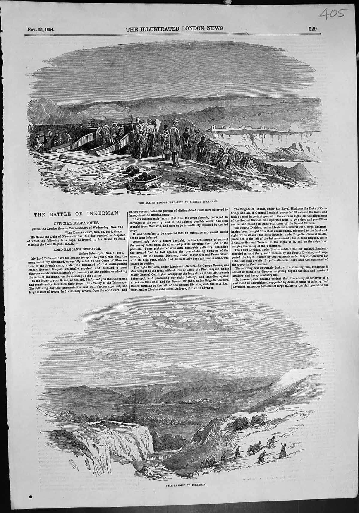 Antique Print Allied Troops Preparing Silence Sebastopol Vale Inkerman 1854