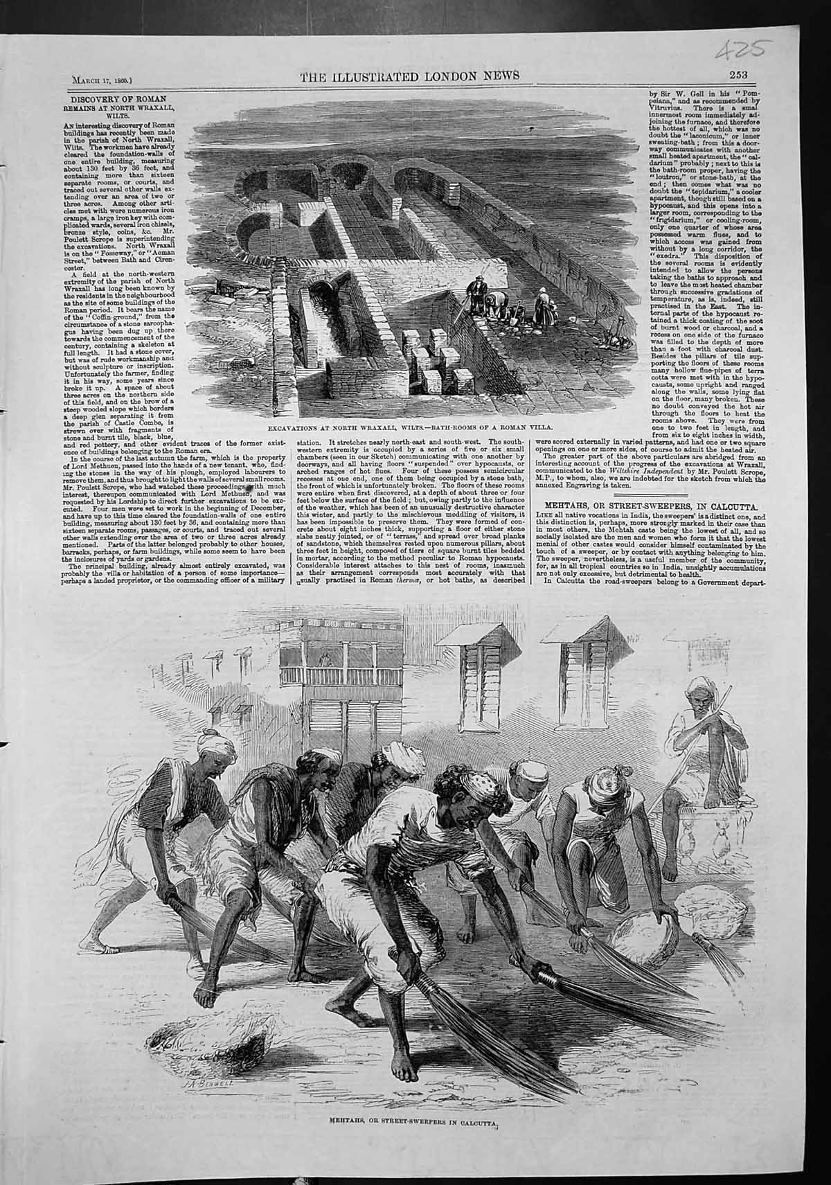 Antique Print Street Sweepers Calcutta Excavations North Wraxall Wilts 1860