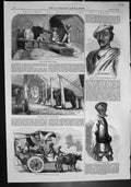 Old Print Native Life India Elephants Stable Strolling Players Mill 1858 19th