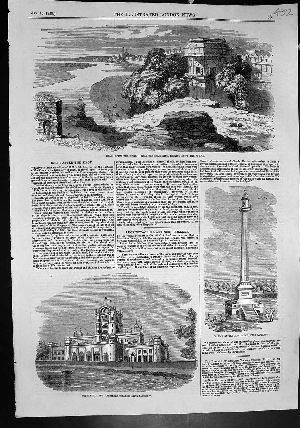 Old Delhi After Siege Column Martinere Constantia College Lucknow 185 Victorian